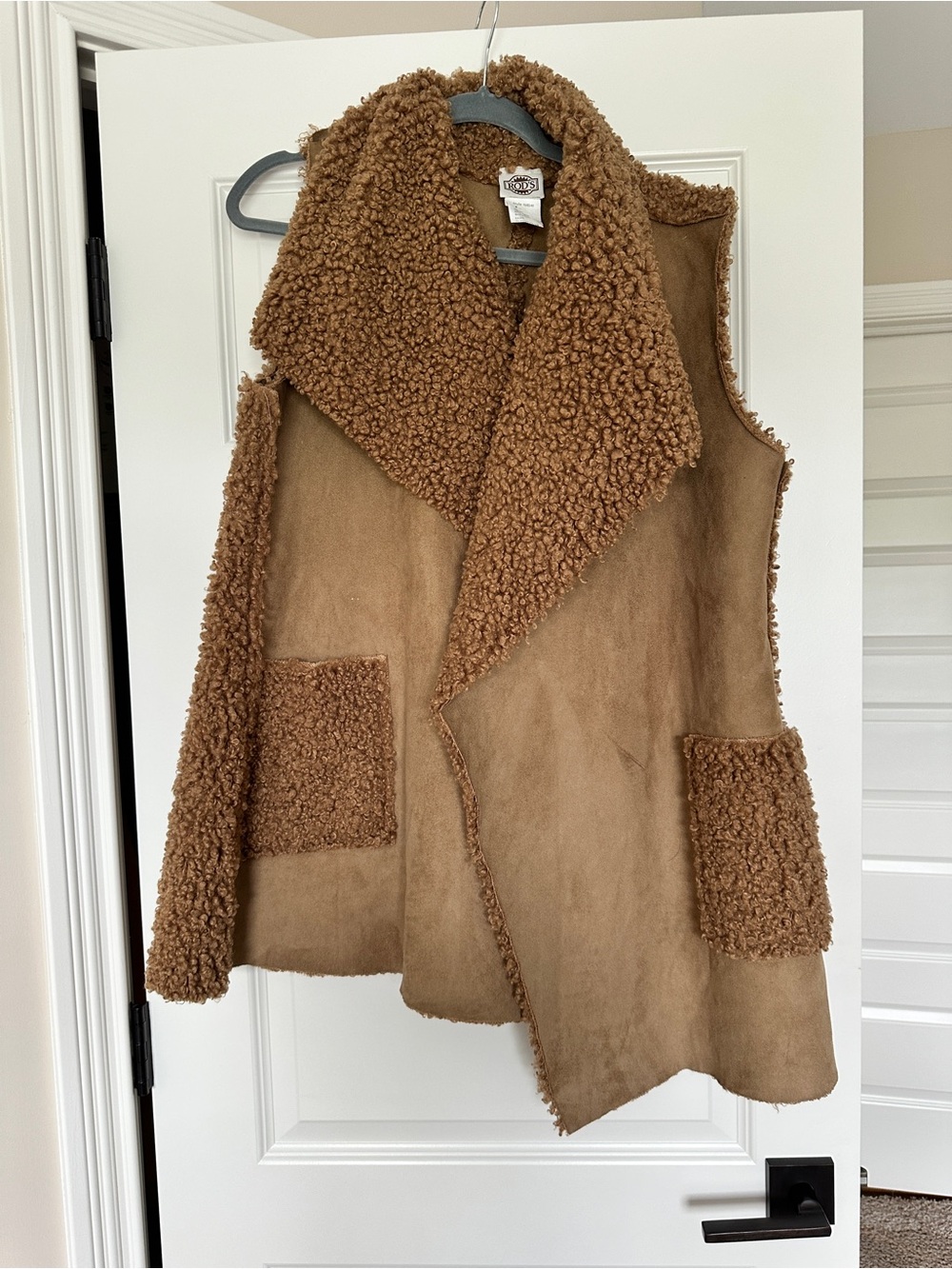 Plush Faux Shearling Open-Front Vest - Brown western Rods palace